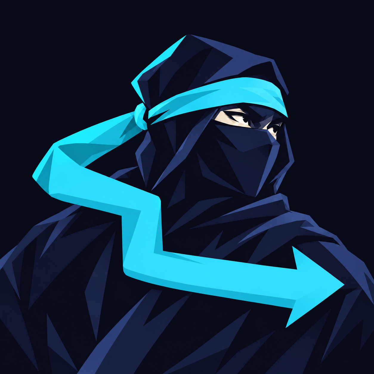 Ninja with an electric cyan scarf