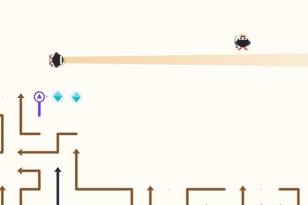 Actual guards, an amber sight line, gems, and watched arrows in Level 64